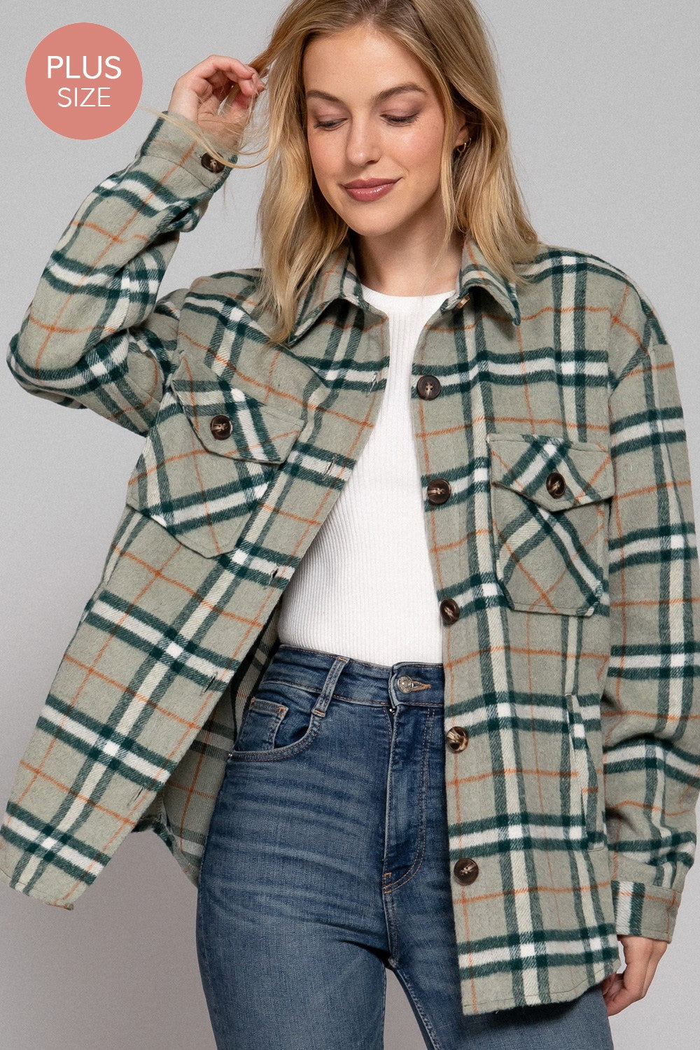 Curvy Plaid Jacket in Green