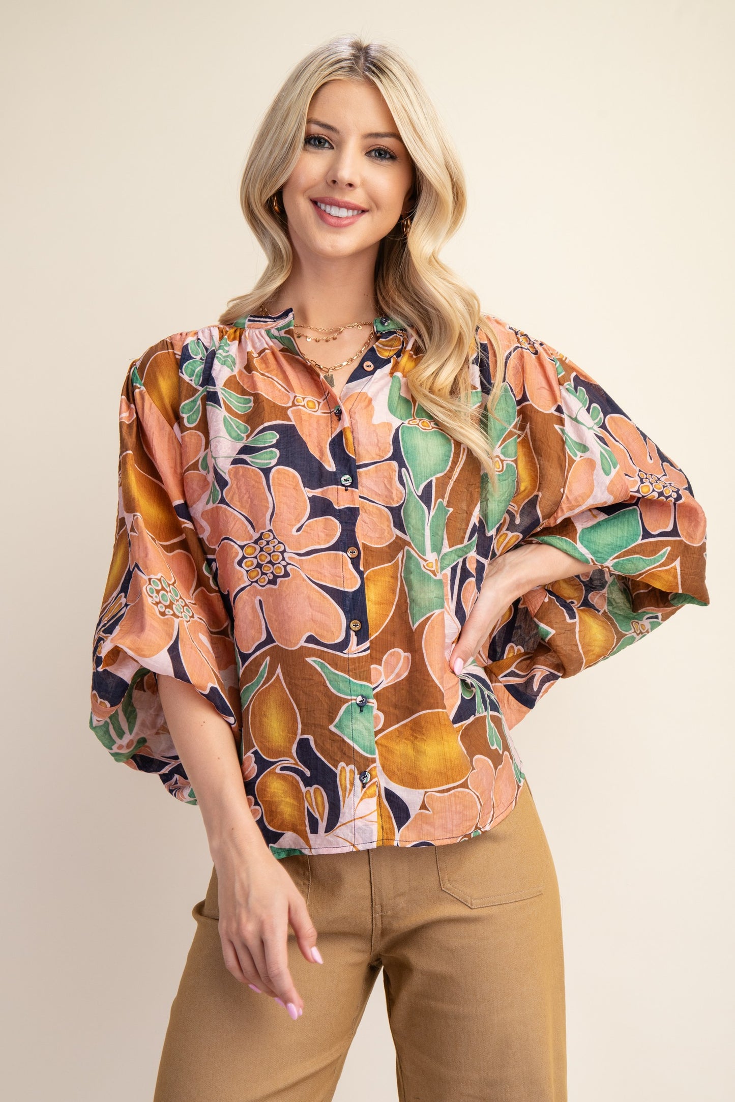 Batwing Floral Blouse