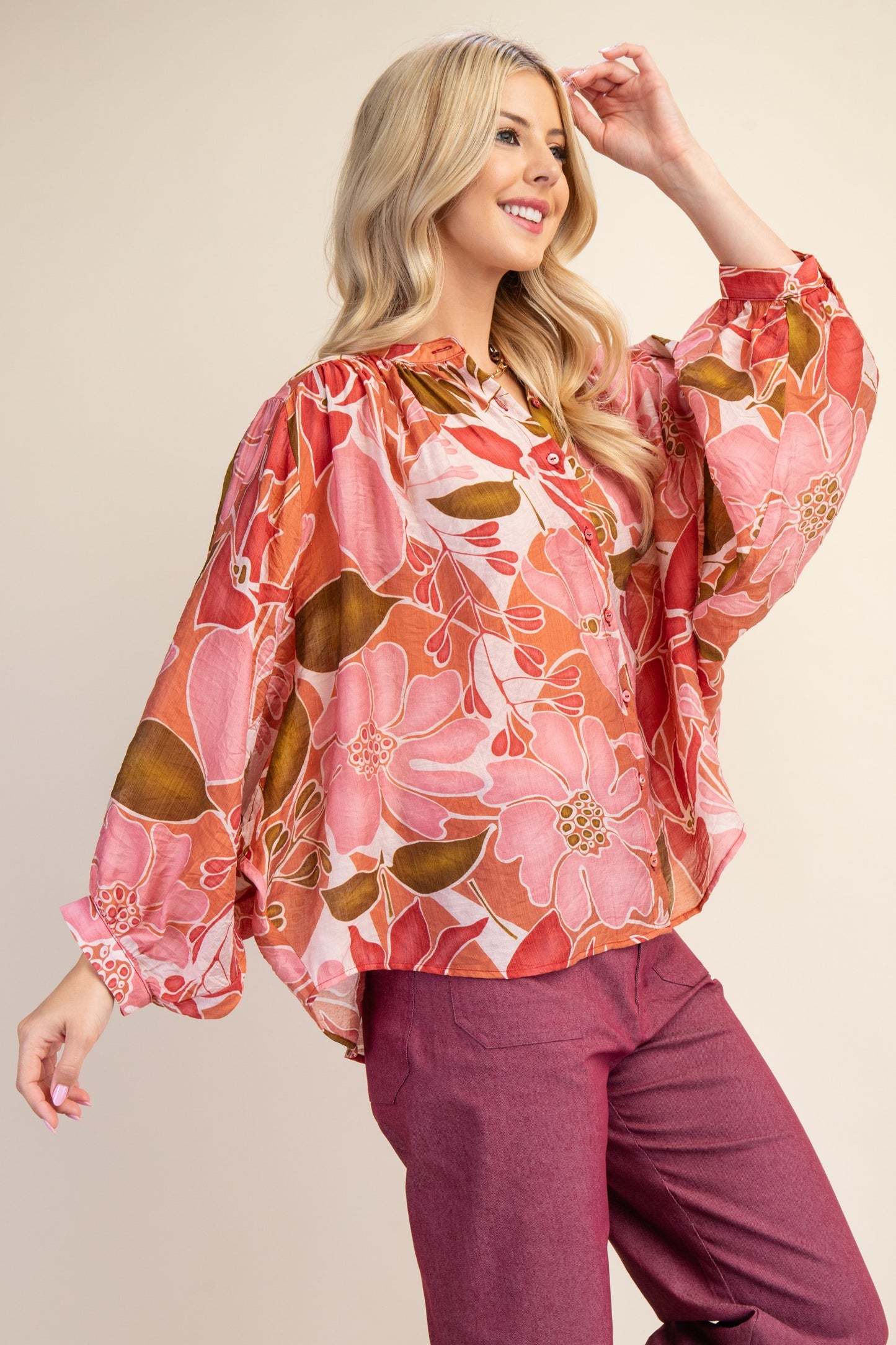 Batwing Floral Blouse