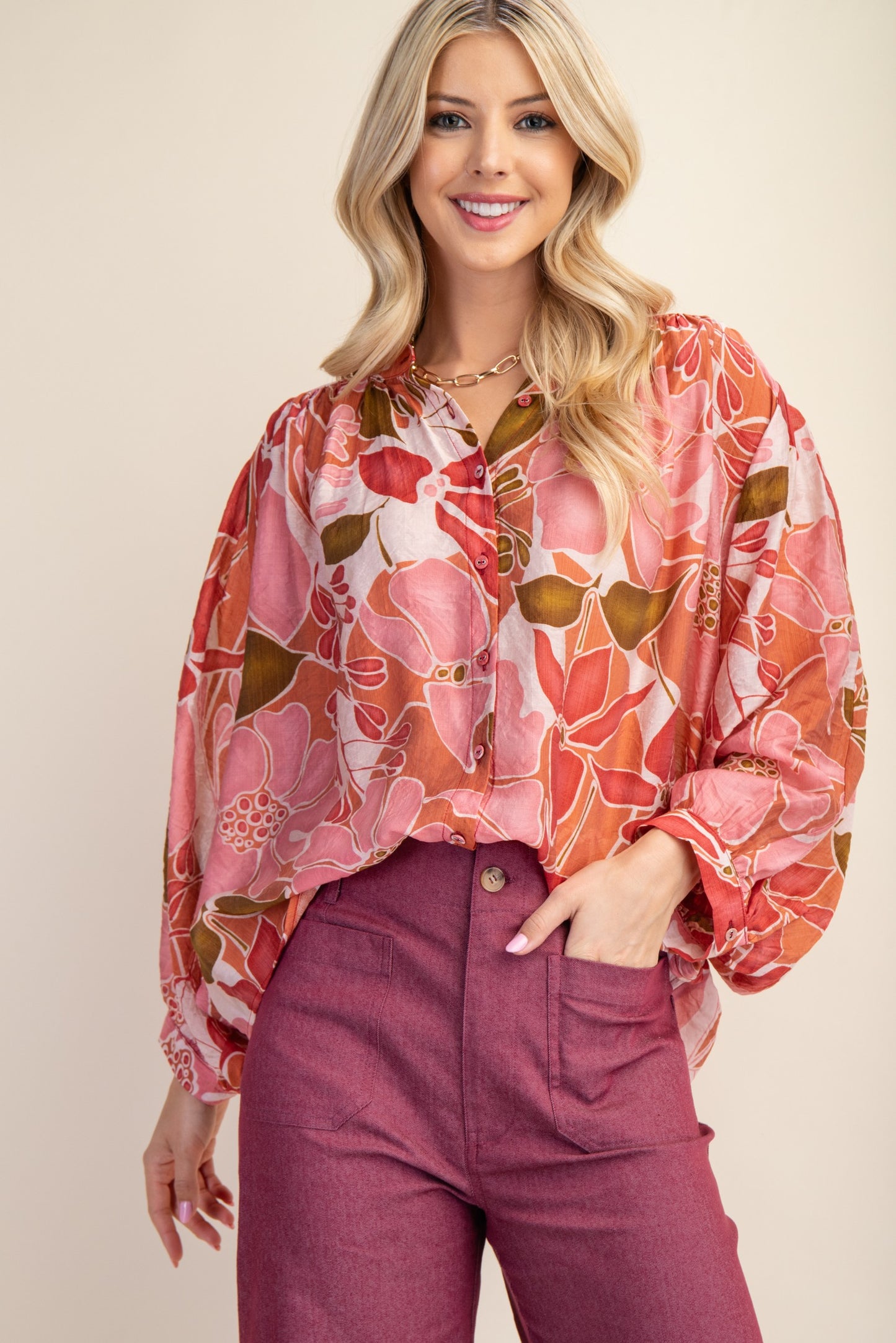 Batwing Floral Blouse