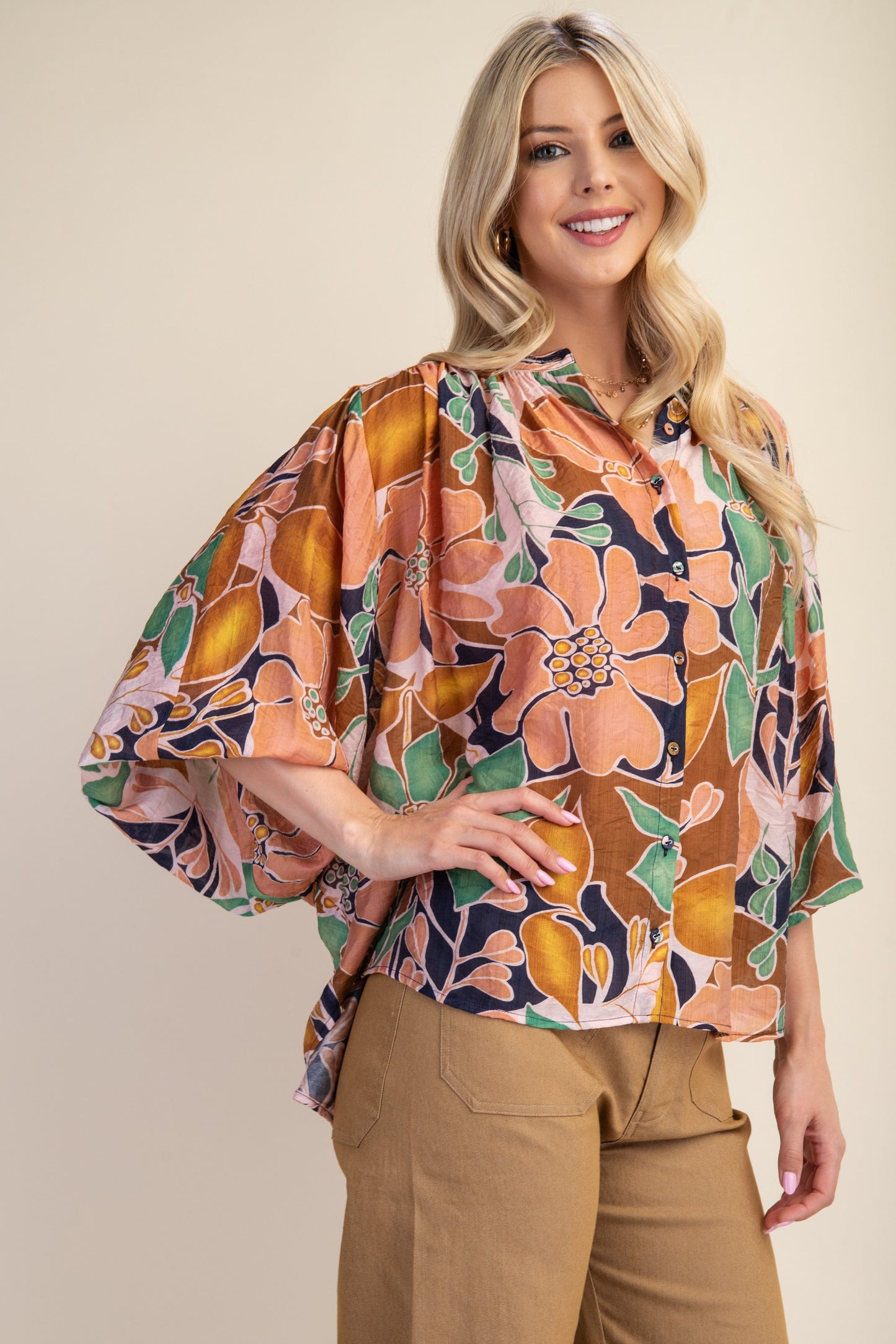 Batwing Floral Blouse