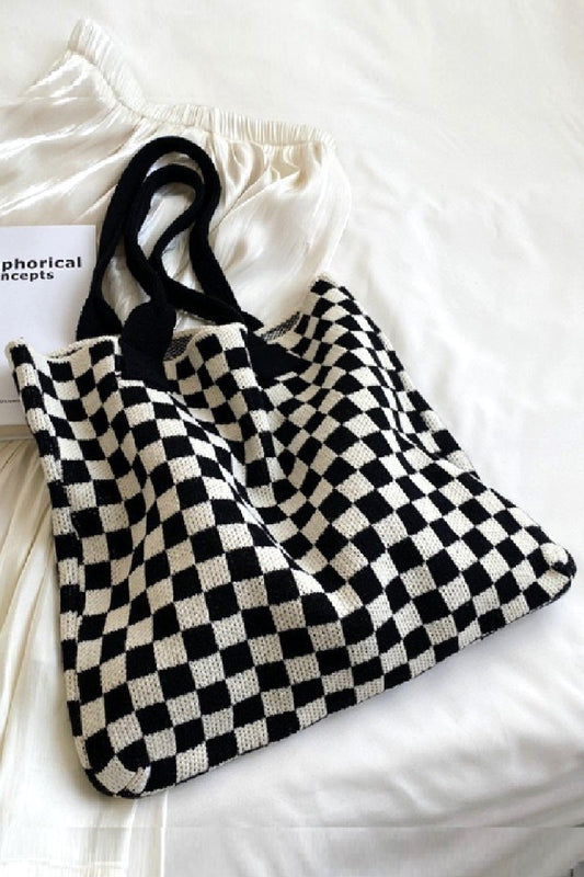 Checkered Crochet Tote Bag