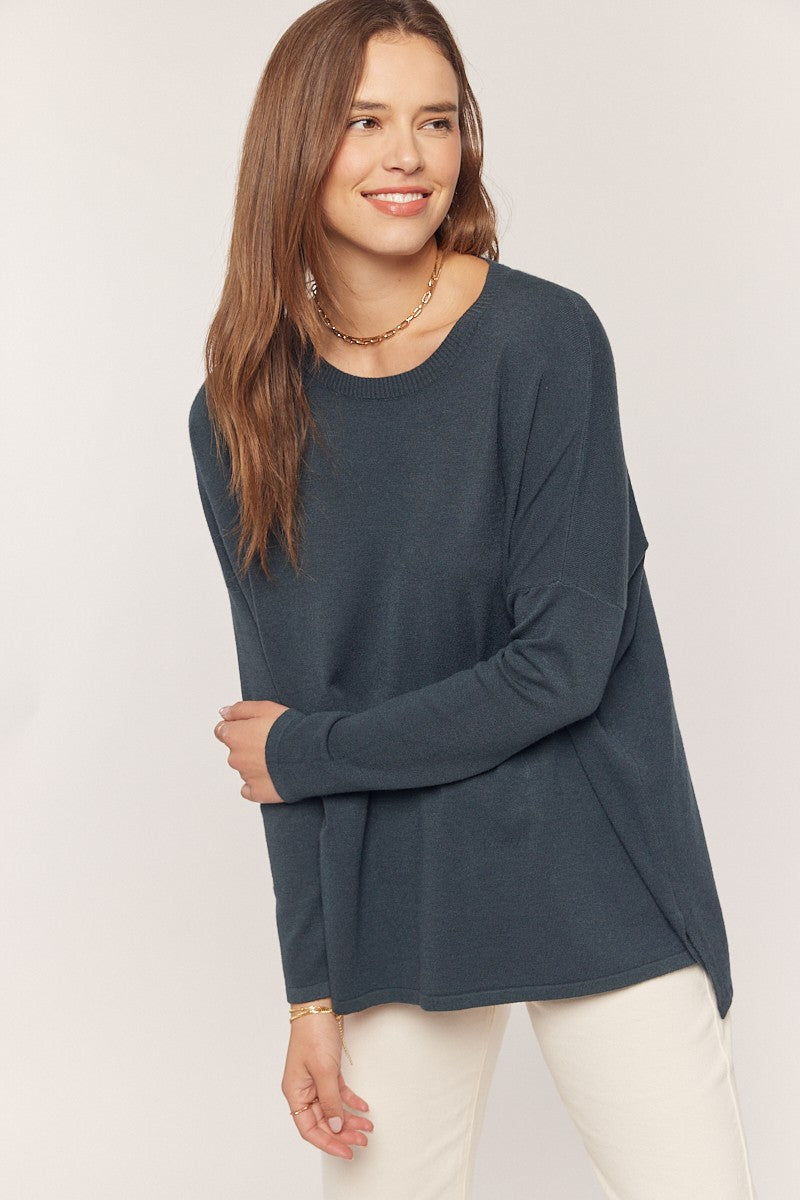 Soft Touch Drop Shoulder Sweater in Ink Navy