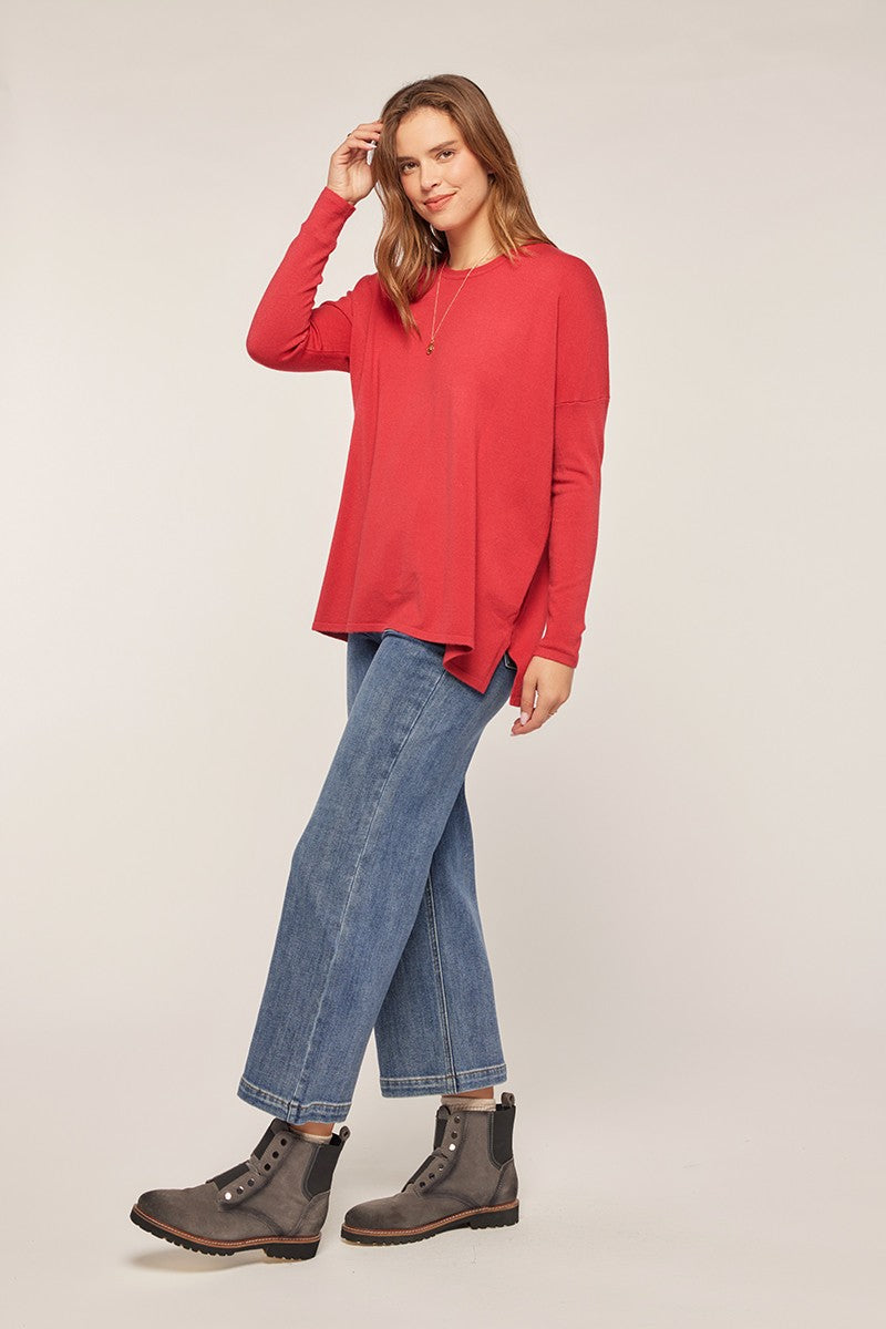 Soft Touch Drop Shoulder Sweater in Red