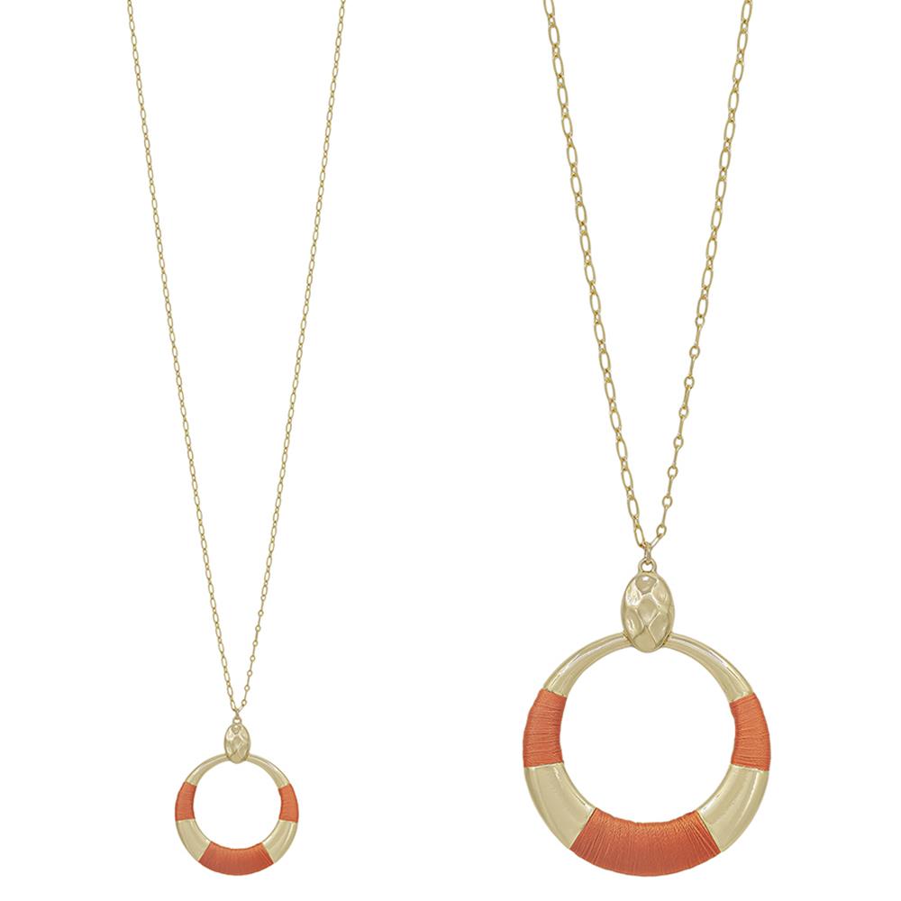 Round Metal Pendant in Navy Thread