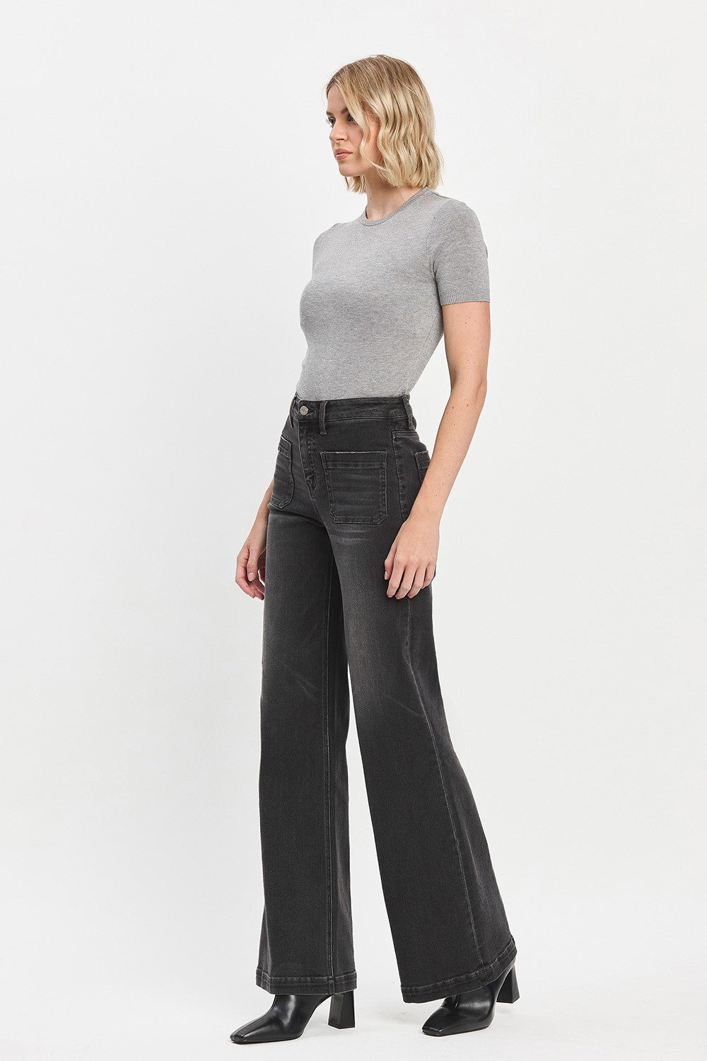 High Rise Wide Trouser Jeans in Faded Black