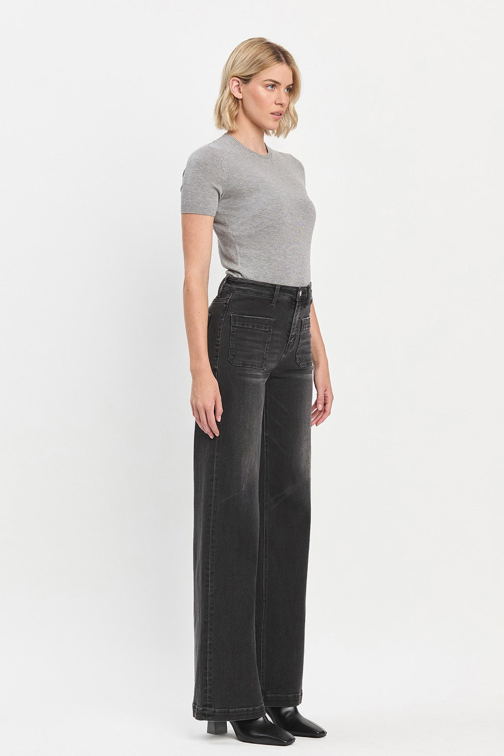 High Rise Wide Trouser Jeans in Faded Black