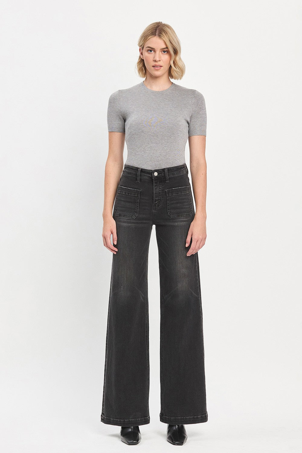 High Rise Wide Trouser Jeans in Faded Black