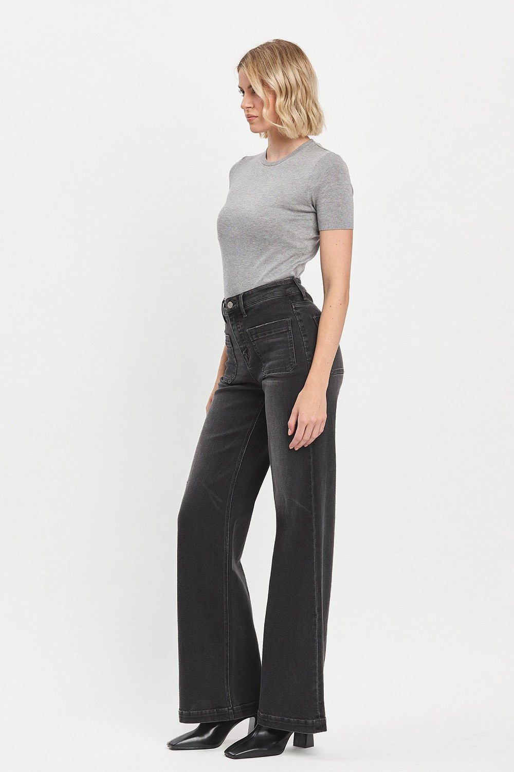 High Rise Wide Trouser Jeans in Faded Black