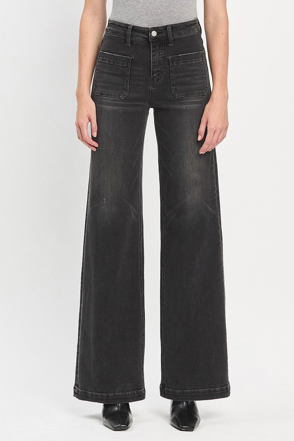 High Rise Wide Trouser Jeans in Faded Black