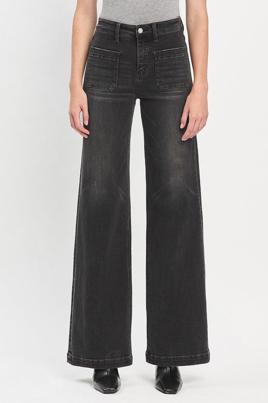 High Rise Wide Trouser Jeans in Faded Black