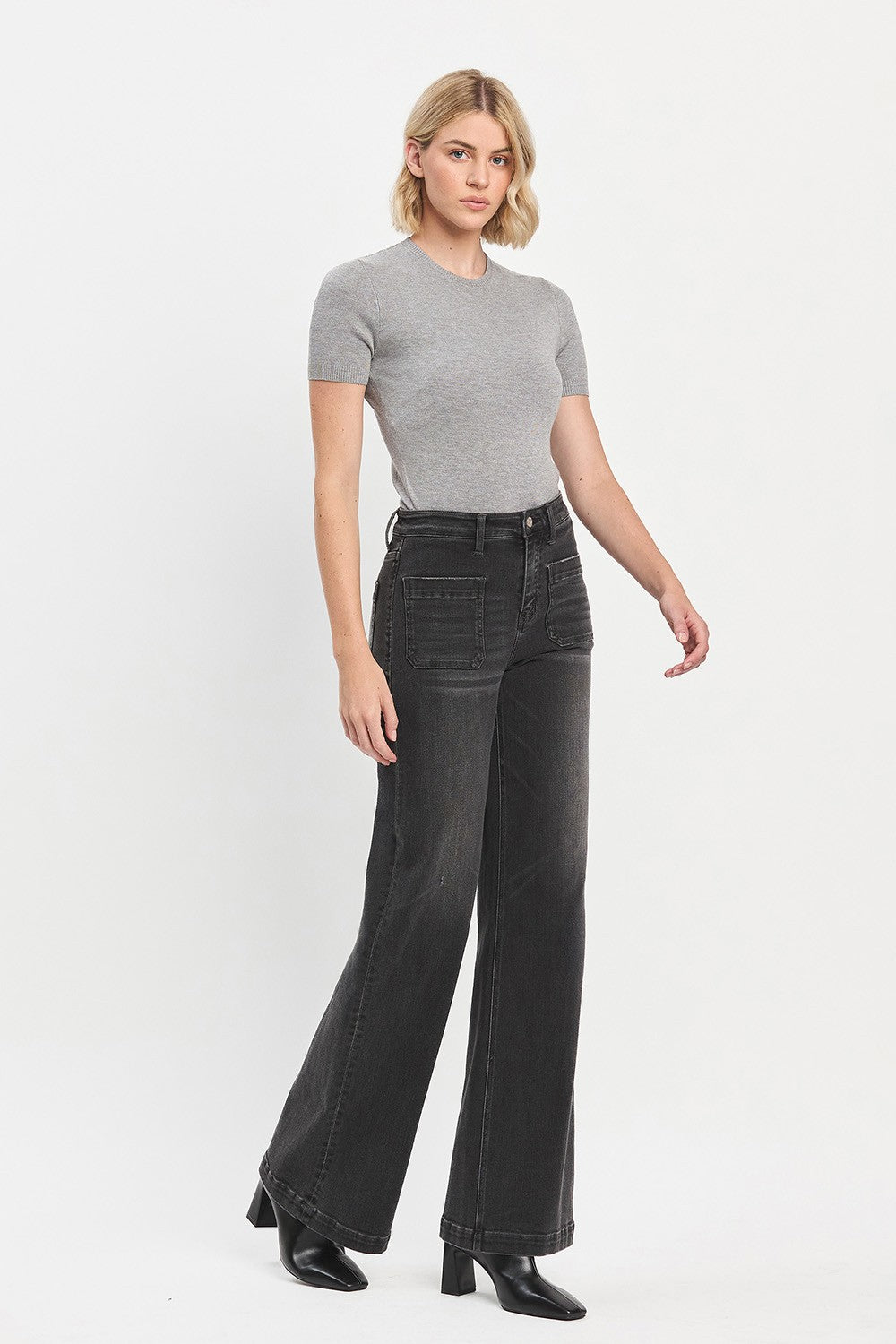 High Rise Wide Trouser Jeans in Faded Black