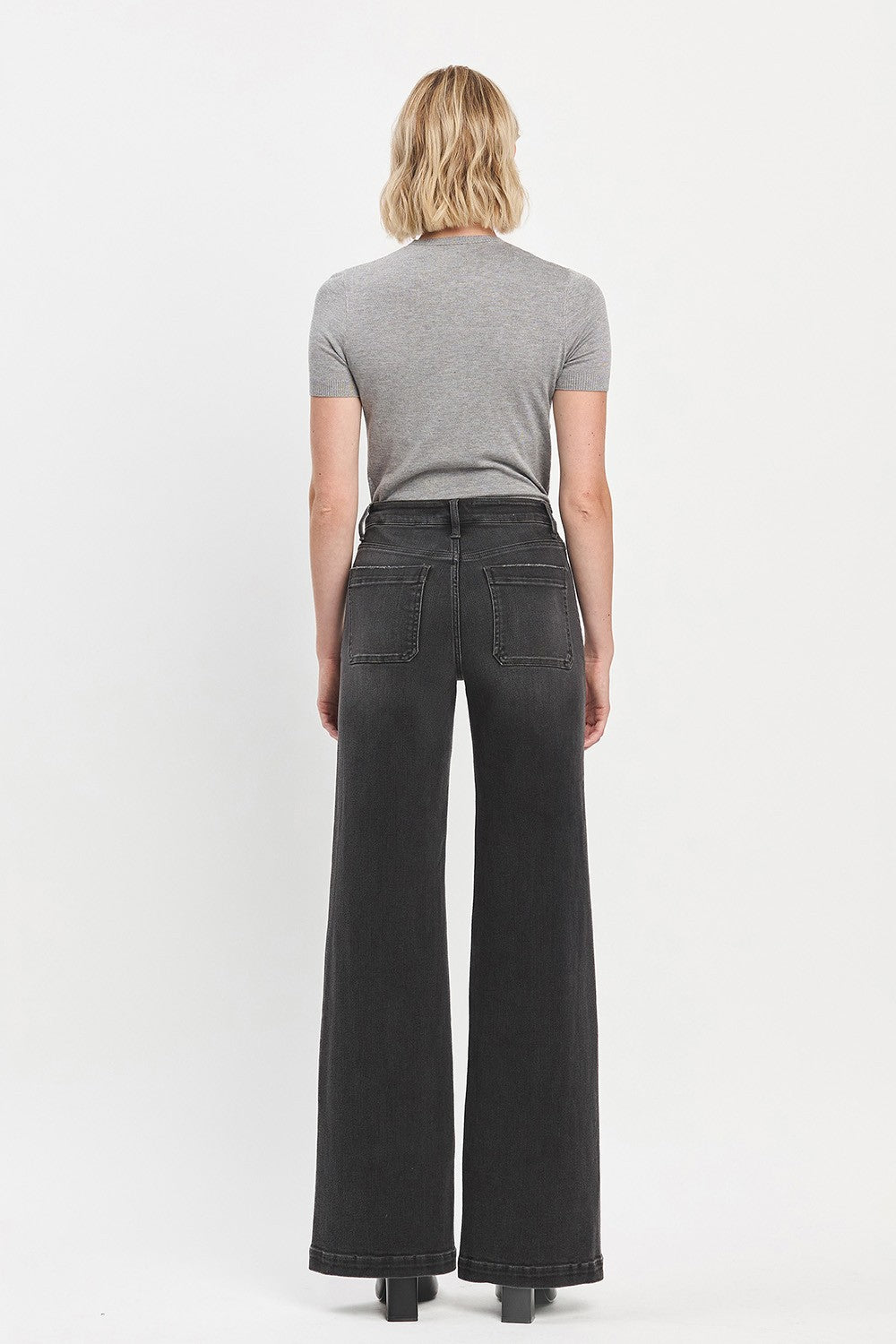 High Rise Wide Trouser Jeans in Faded Black