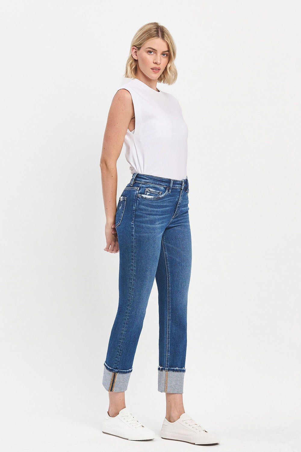 High Rise Cuff Slim Jeans