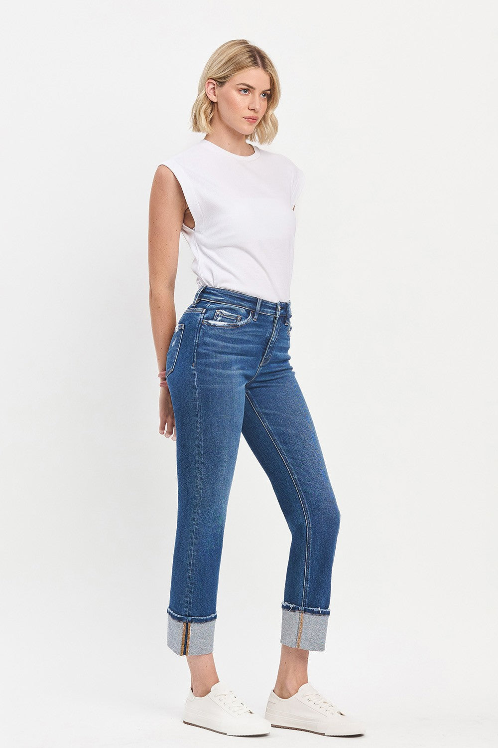 High Rise Cuff Slim Jeans