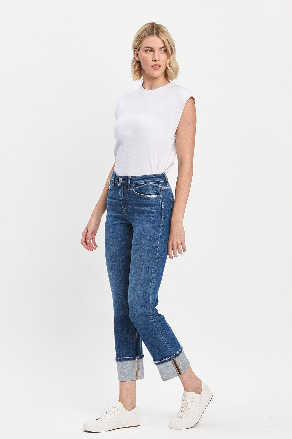 High Rise Cuff Slim Jeans