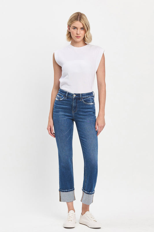 High Rise Cuff Slim Jeans