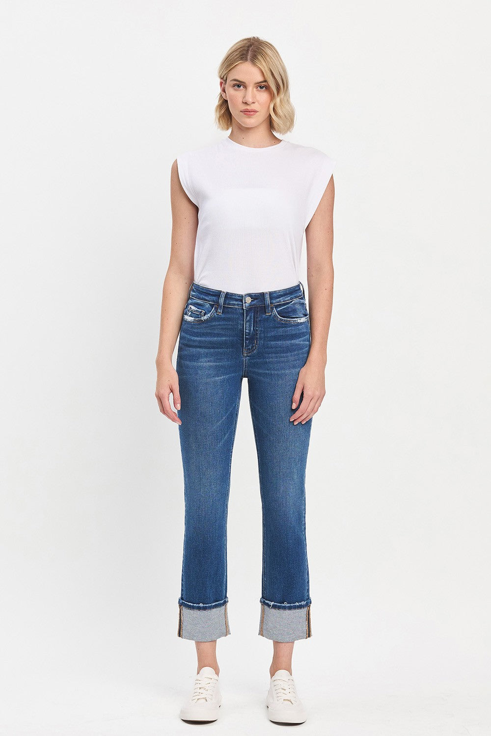 High Rise Cuff Slim Jeans