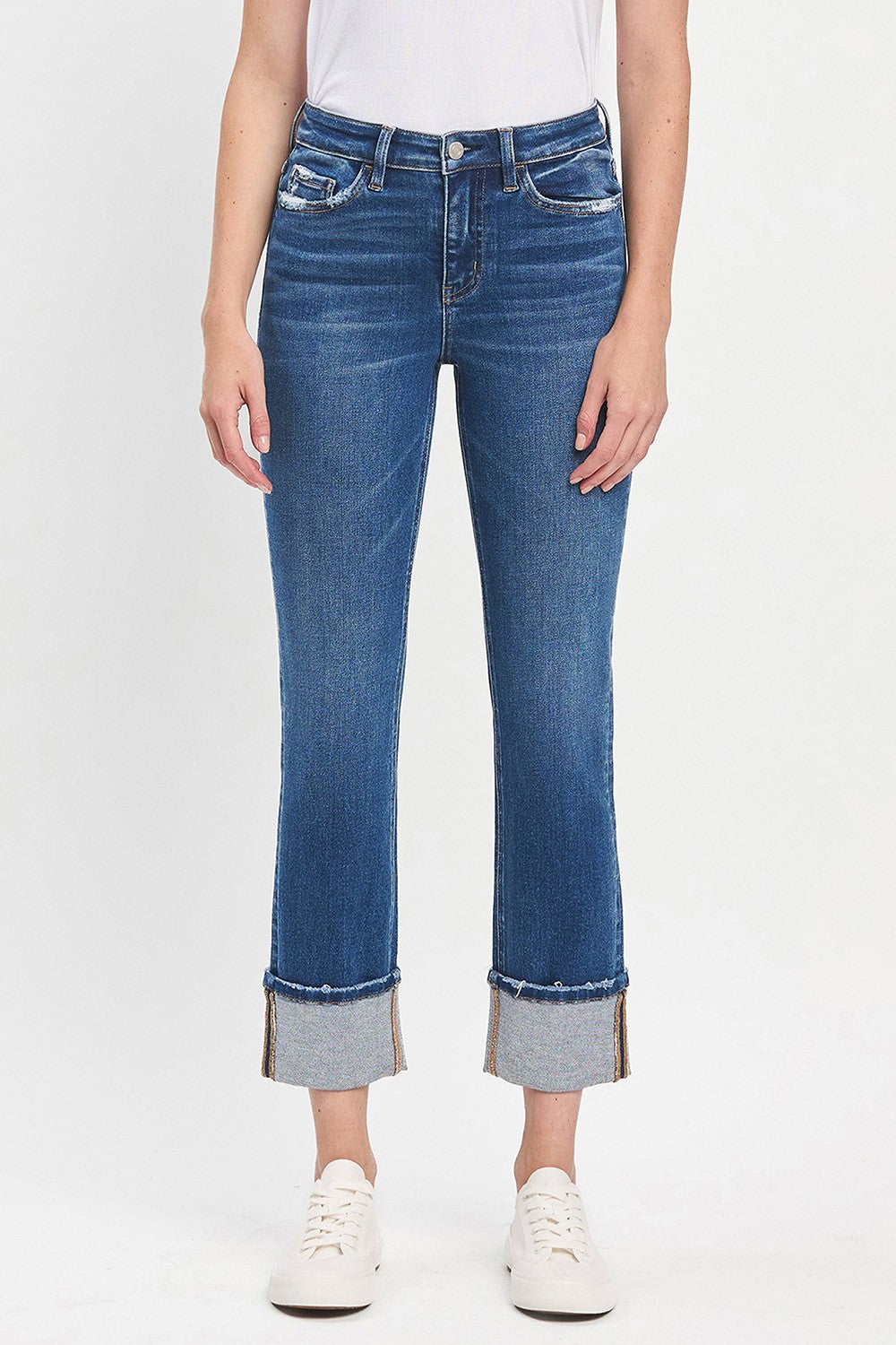 High Rise Cuff Slim Jeans