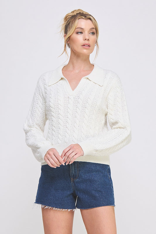 Soft Johnny Collar Sweater in Off White