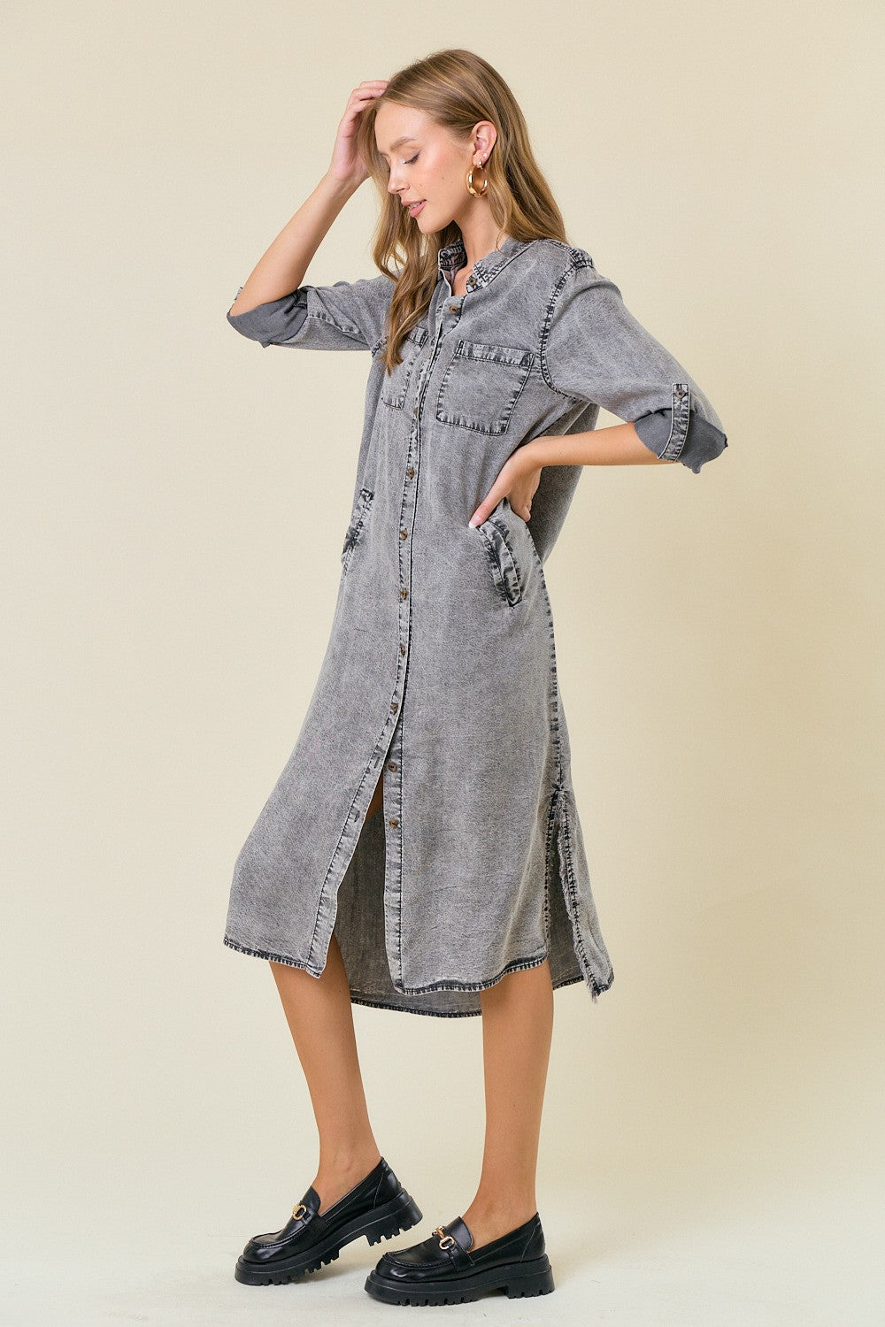 Tencel Shirt Dress in Ash