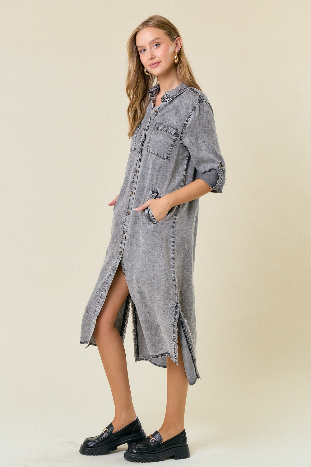 Tencel Shirt Dress in Ash