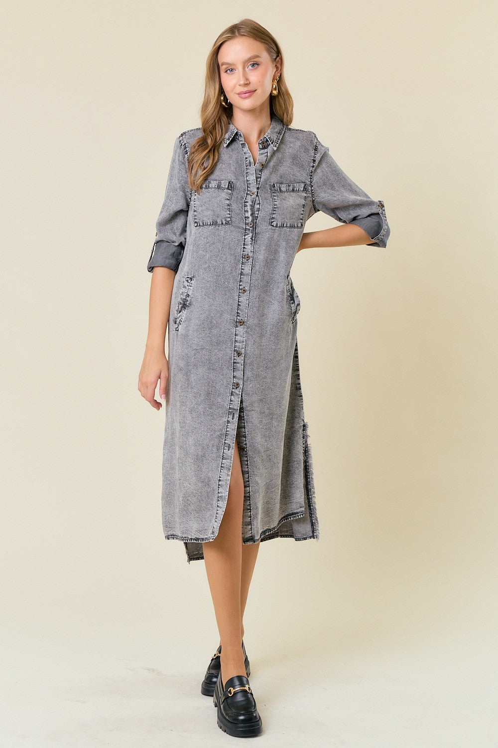 Tencel Shirt Dress in Ash