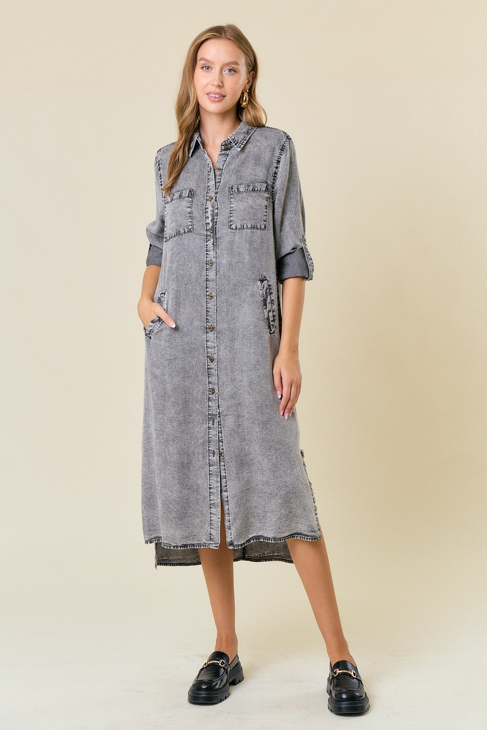 Tencel Shirt Dress in Ash