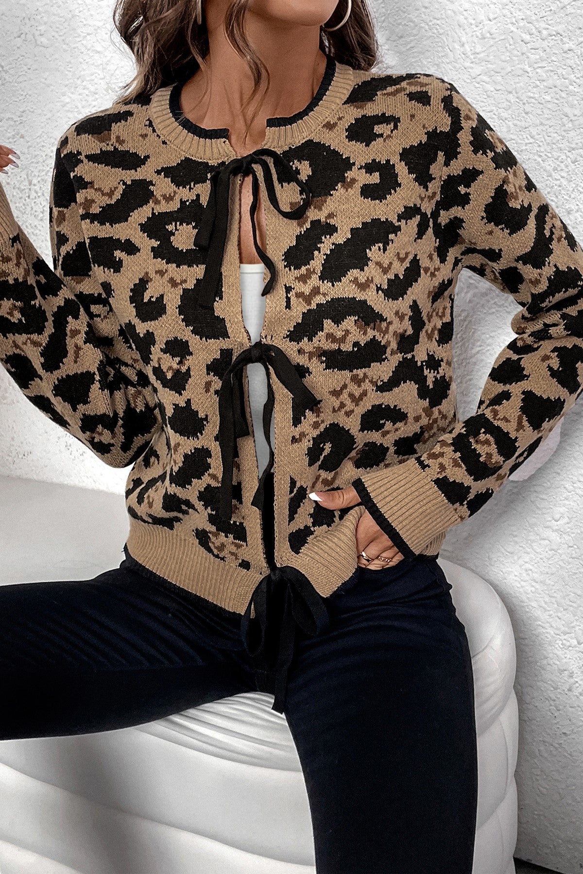 Leopard Bow Tie Cardigan