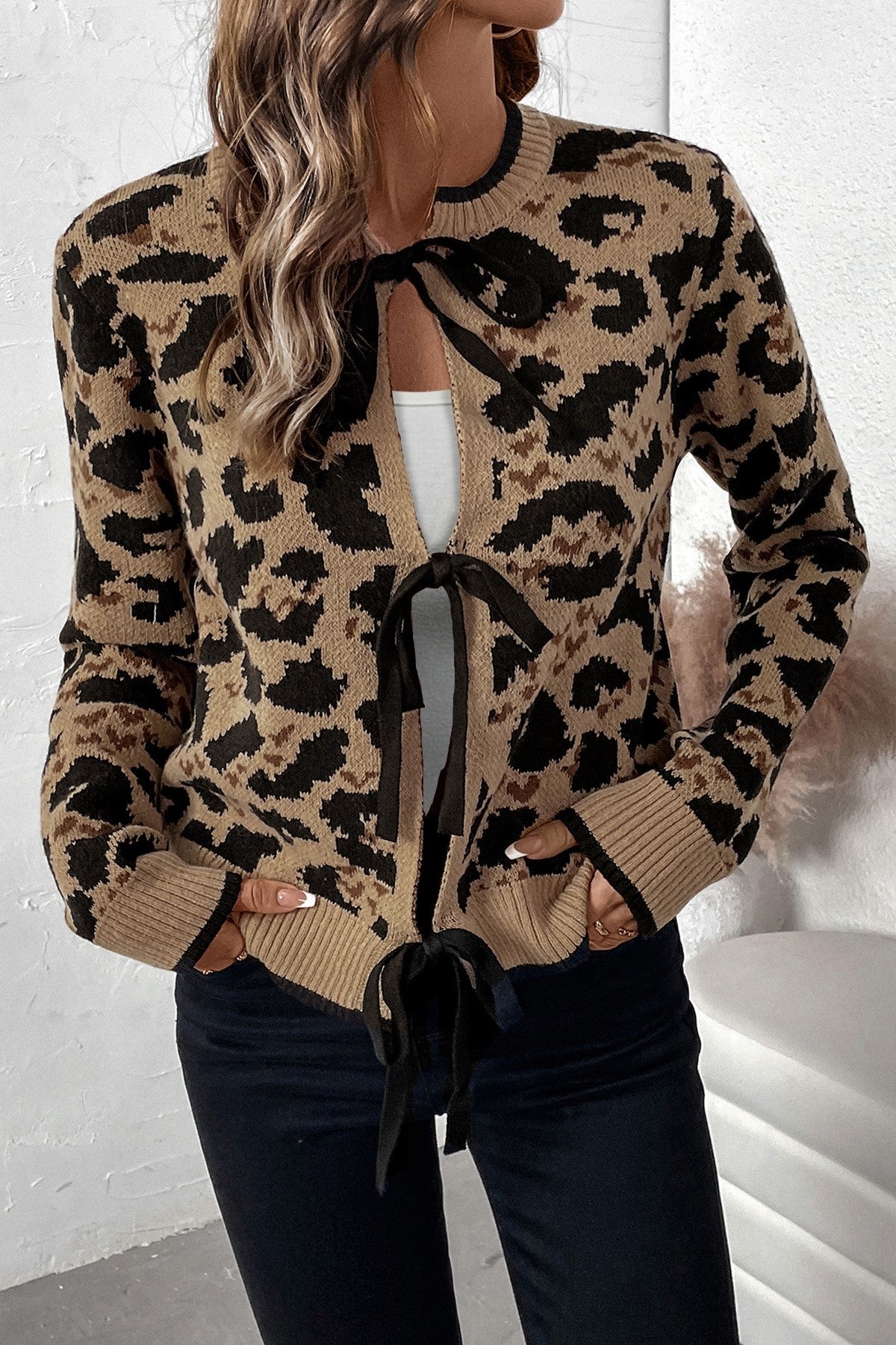 Leopard Bow Tie Cardigan