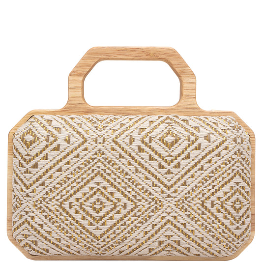 Wood Handle Evening Clutch Bag
