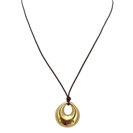 Metal Round Pendant Cord Necklace