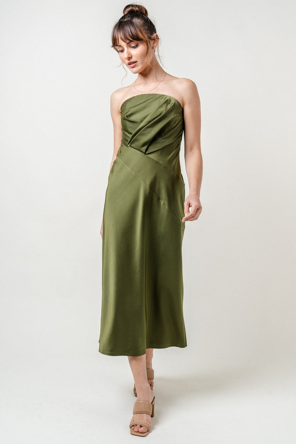 The Sherice Strapless Dress in Olive