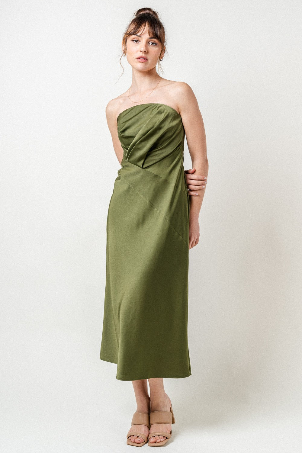 The Sherice Strapless Dress in Olive