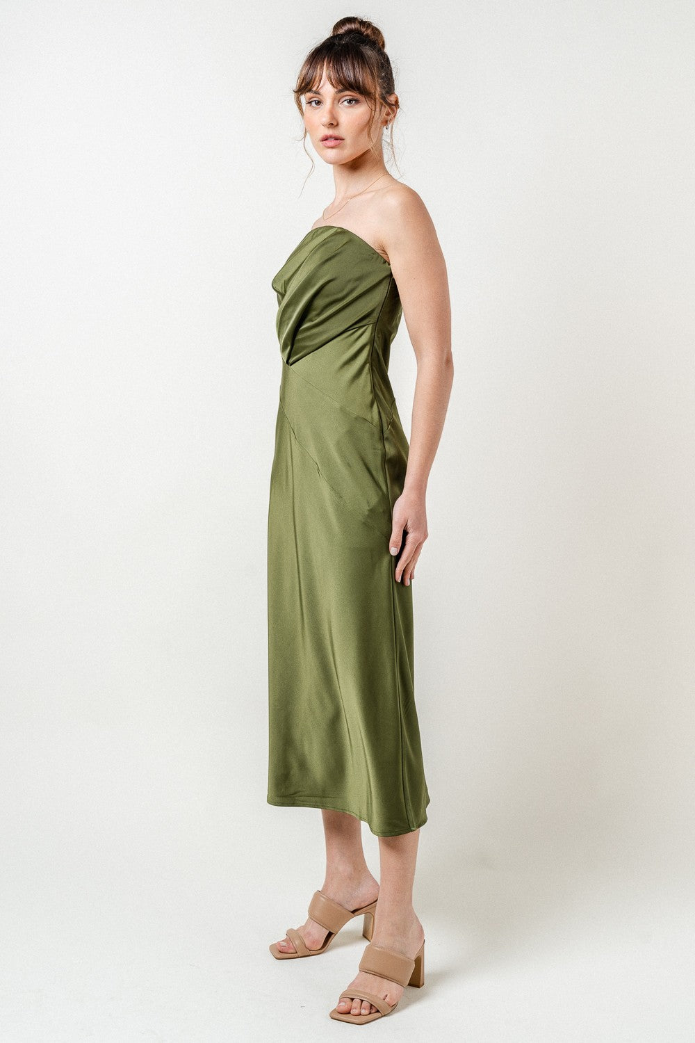 The Sherice Strapless Dress in Olive