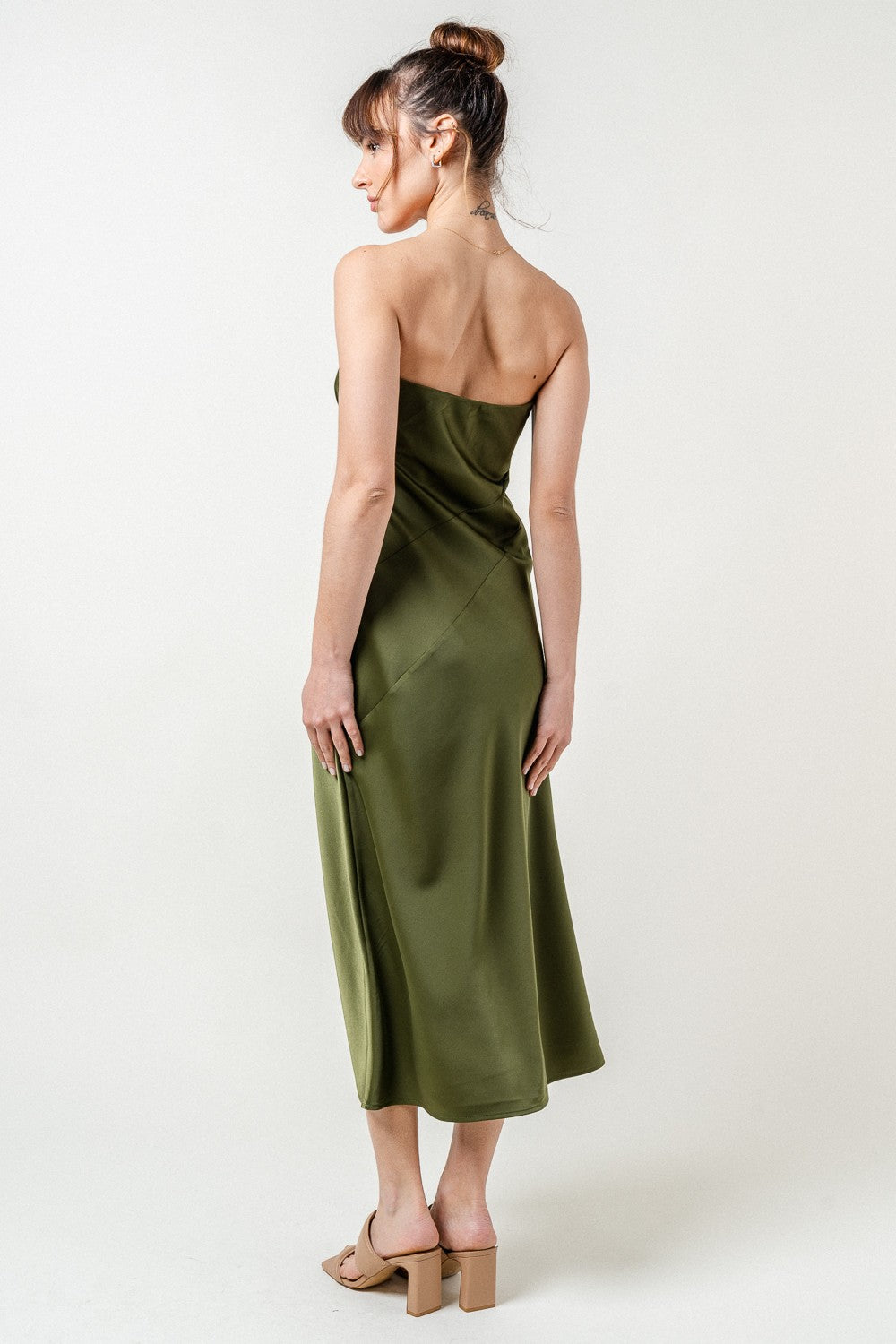 The Sherice Strapless Dress in Olive