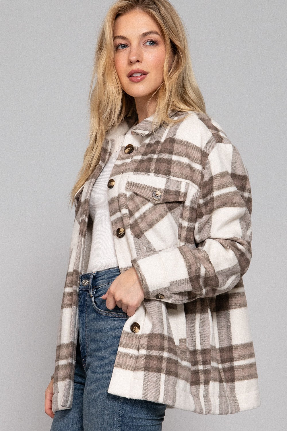 Curvy Sherpa Lined Jacket in Taupe