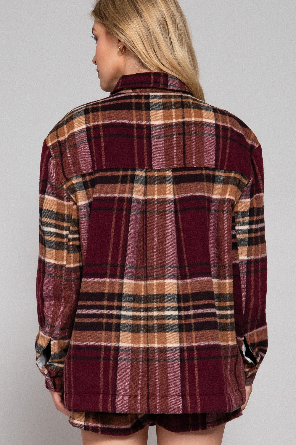 Burgundy Plaid Sherpa Lined Jacket