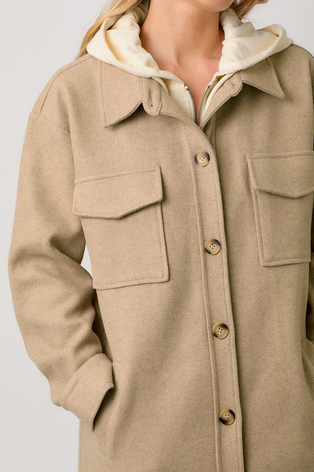 Twofer Hoodie Coat in Latte