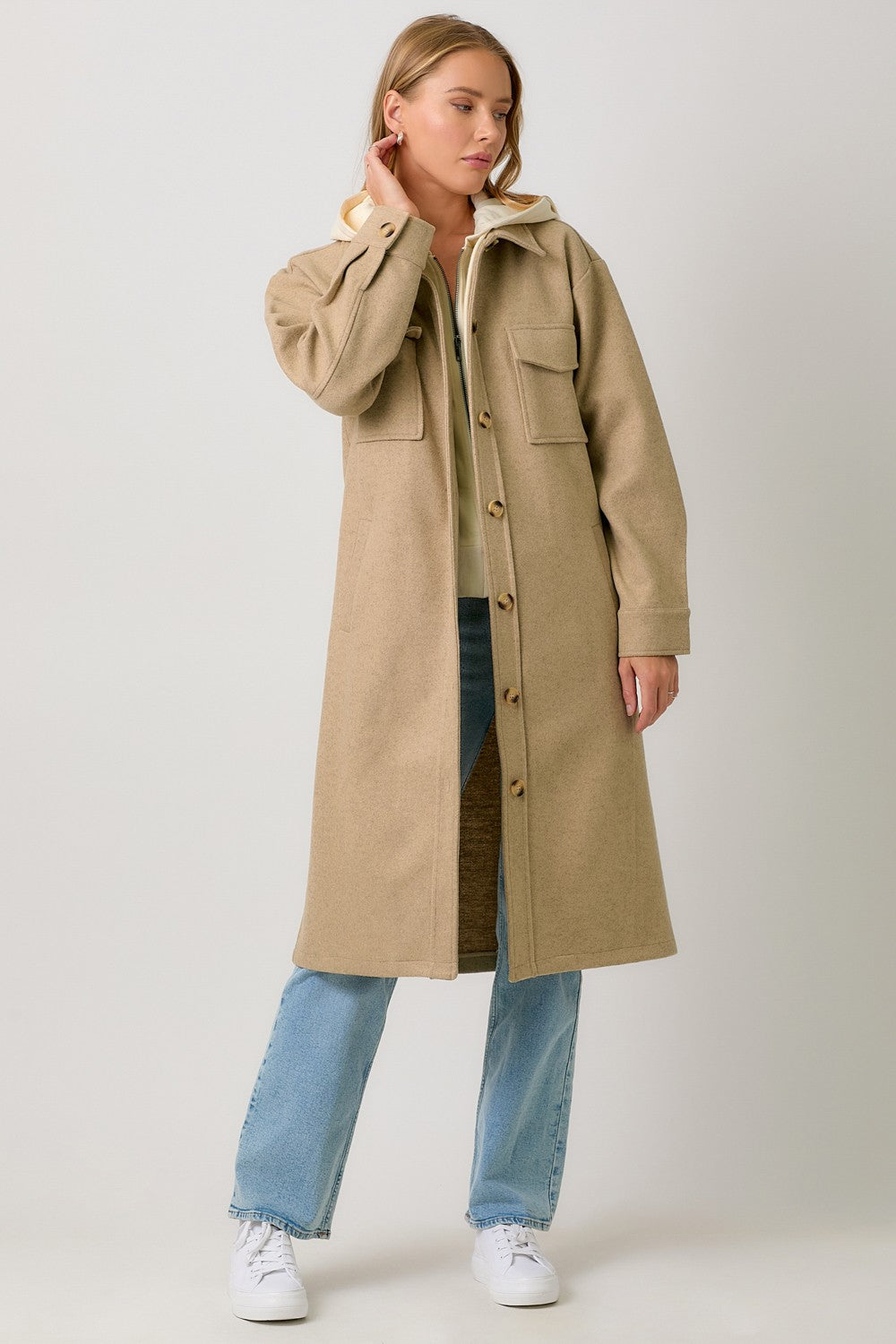 Twofer Hoodie Coat in Latte