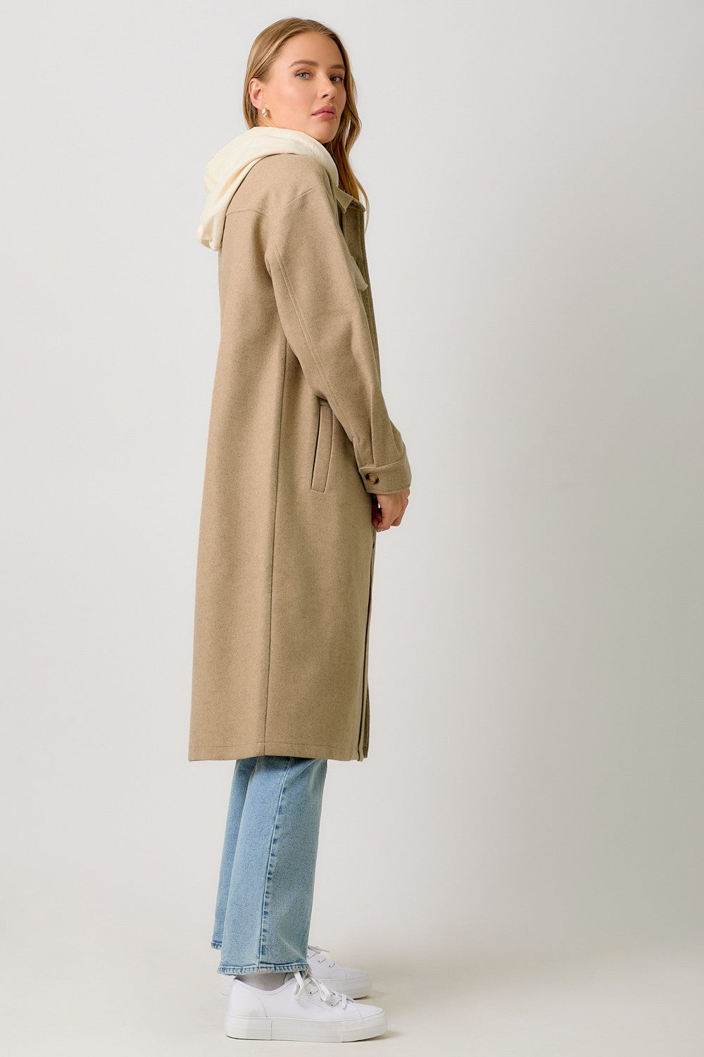 Twofer Hoodie Coat in Latte