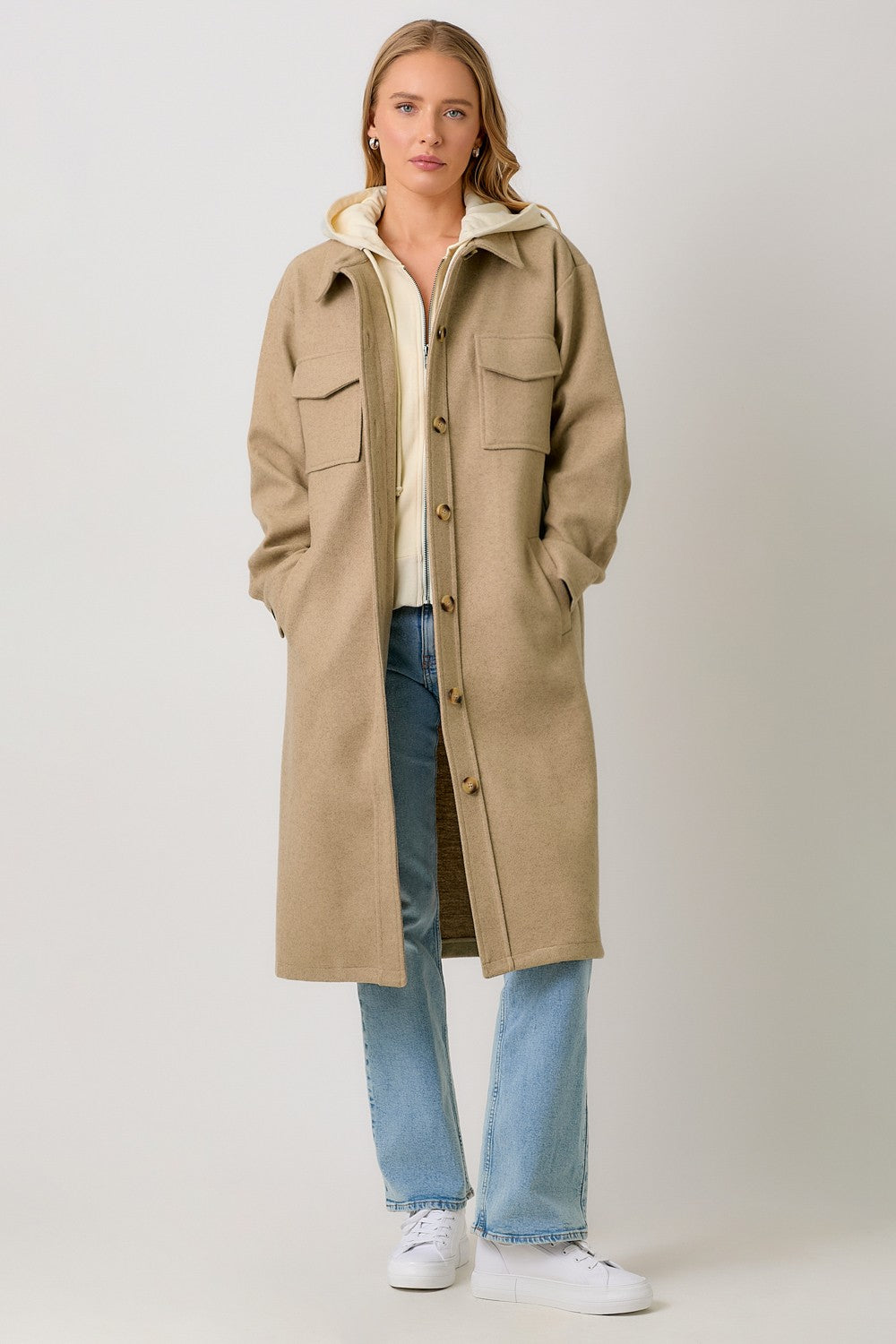 Twofer Hoodie Coat in Latte