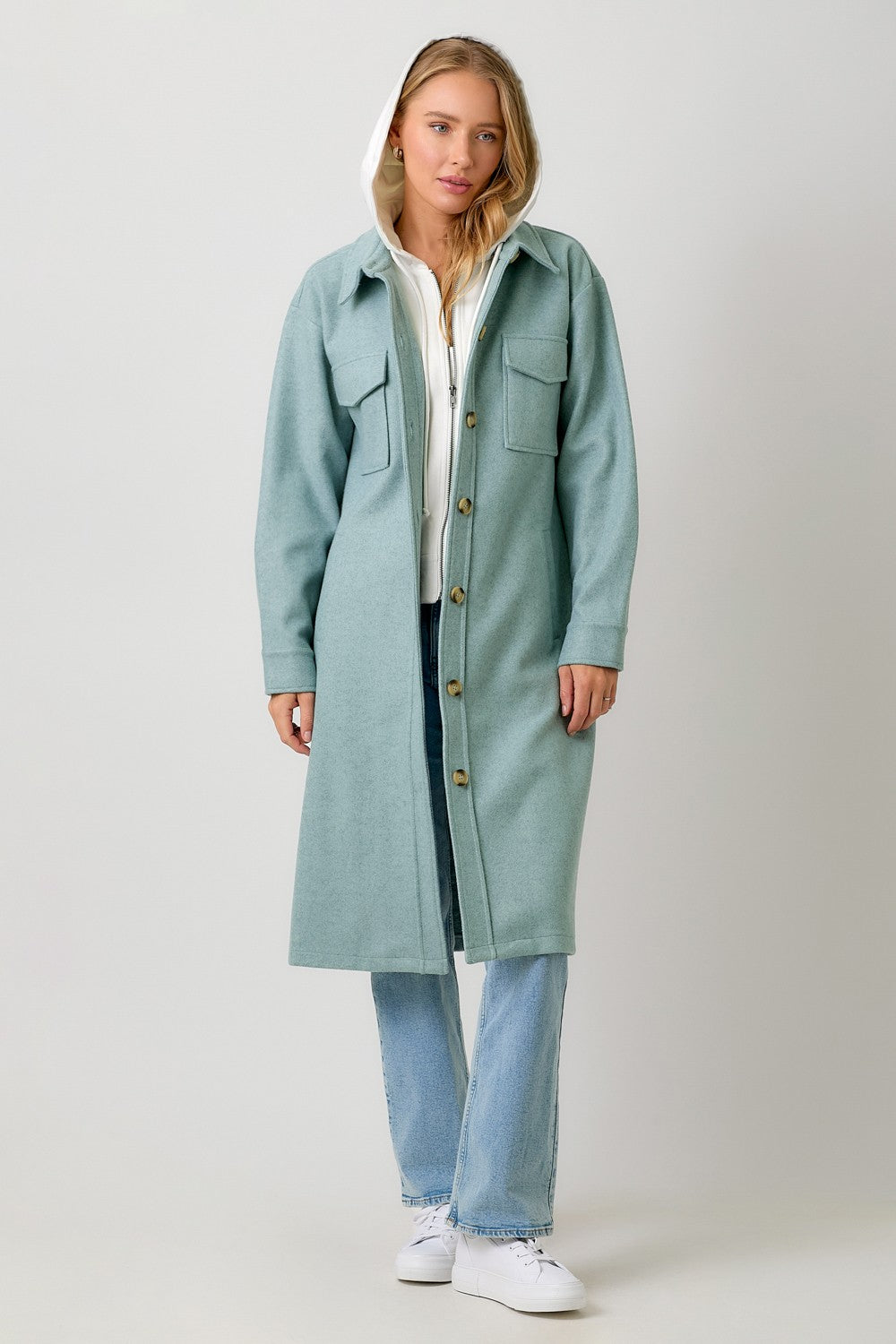 Twofer Hoodie Coat in Soft Blue