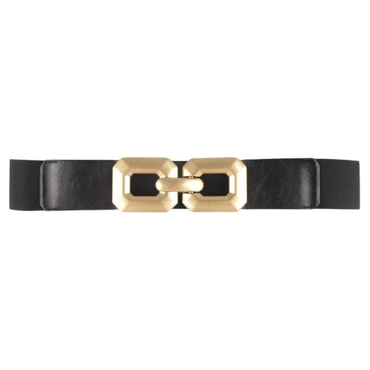 Wide Stretch Belt with Oversized Gold Buckle
