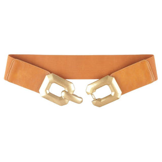 Wide Stretch Belt with Oversized Gold Buckle