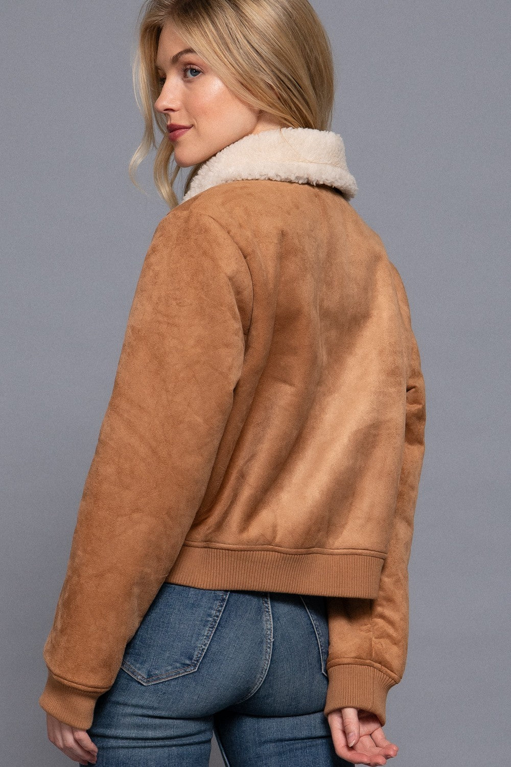 Faux Suede Fur lined Jacket in Tan