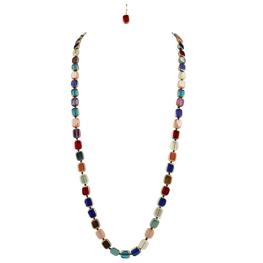 Multi Color Square Bead Necklace