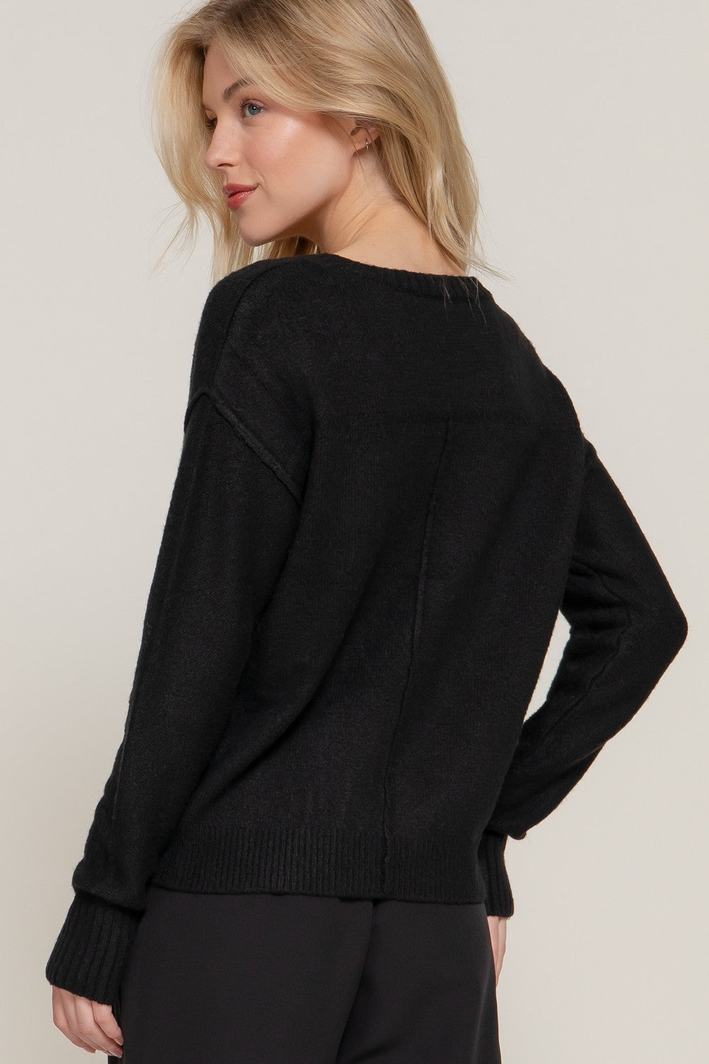 V-Neck Raised Seam Detail Sweater