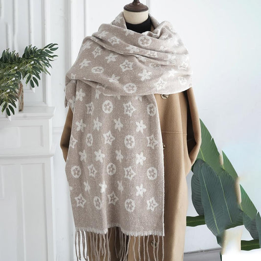 Floral Monogram Fringe Scarf