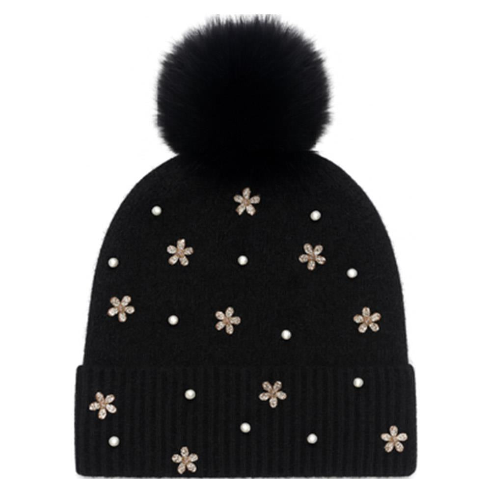 Rhinestone Flower Beanie
